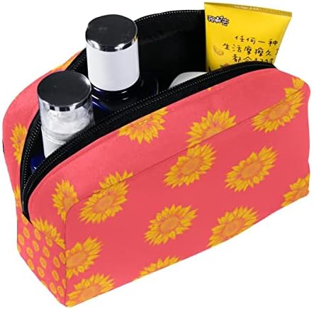 Geanta de toaletă, machiaj de călătorie geantă cosmetică pentru bărbați, floarea -soarelui roz galben retro tipărit floral