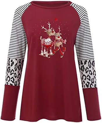 Cămăși de Crăciun Femei Xmas Raglan casual topuri cu dungi tricouri tricouri cu mânecă lungă tricouri drăguță renă bluză îmbrăcată