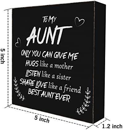 Cel mai bun mătușă semnul cu cutie neagră din lemn, cadou de ziua de naștere pentru mătușa din lemn bloc de lemn Semne cu cutie,