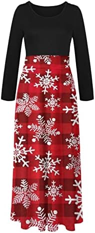 MRGIINRI 2022 Rochii de Crăciun pentru femei rochie Maxi cu mânecă lungă imperiu talie toamnă rochie maxi urâtă cu imprimeu