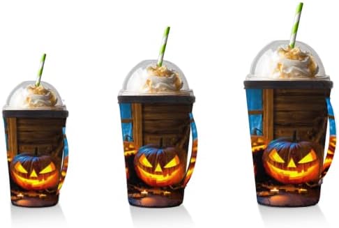 Halloween Pumpkin Lantern 17 Mânecă de cafea cu glazură reutilizabilă cu mâner de ceașcă de neopren pentru sodă, latte, ceai,