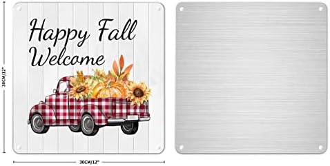 Ziua Recunoștinței Semn de bun venit Red Buffalo Camion Camion Metal Hello Hello Fall Tin Sign Pumpkin Floarea Sunului Maple