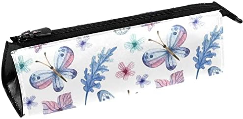 Laiyuhua portabilă elegantă creion pung Pu din piele Pen carcasă compactă cu fermoar pungă de papetărie geantă cosmetică birou accesoriu organizator monedă flori fluturi acuarelă fluturi