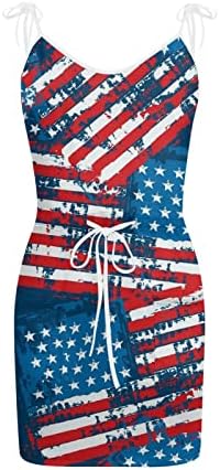 4 iulie rochie pentru femei vara SUA pavilion rezervor rochie cu buzunare talie Elastic Fără mâneci V gât Mini Sundresses