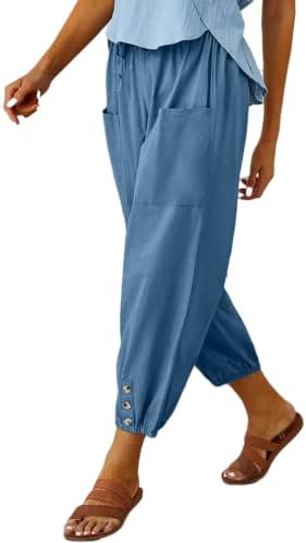 Pantaloni de harem conice cu felinar casual pentru femei Pantaloni de gleznă cu gleznă de vară cu buzunar cu buzunar