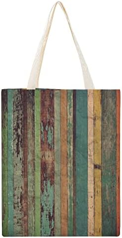 Wengbeauty canvas tote geanta vintage colorat din lemn textură din lemn geantă de umăr reutilizabilă pentru cumpărături de cumpărături pentru a face plajă pungile de călătorie TOTE pentru femei, școală
