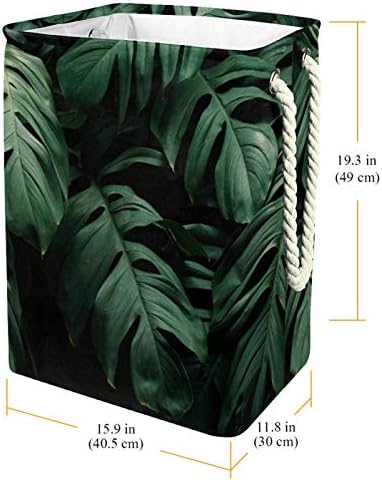 Spălătorie împiedică planta tropicală frunze exotice verzi Lenjerie pliabilă coș de depozitare a rufelor cu mânere suporturi