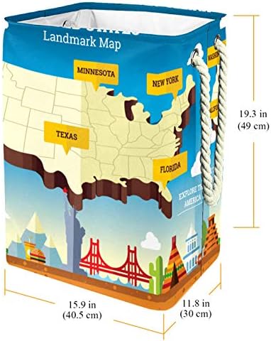 Coșuri de rufe impermeabile Deyya înalt Robust pliabil Statele Unite reper hartă imprimare împiedică pentru adulți copii băieți
