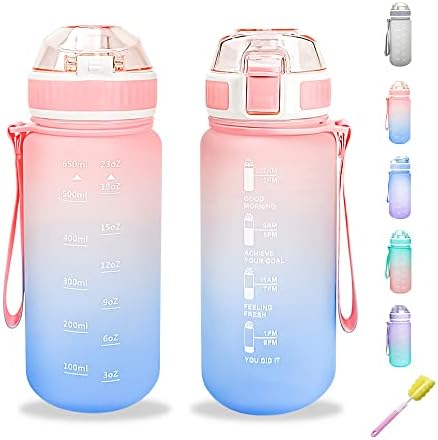 WATMHHJQ 2PCS sticle de apă, 22oz de 22 oz, rezistent la scurgeri, rezistent la scurgeri BPA, cu un marker de timp pentru a