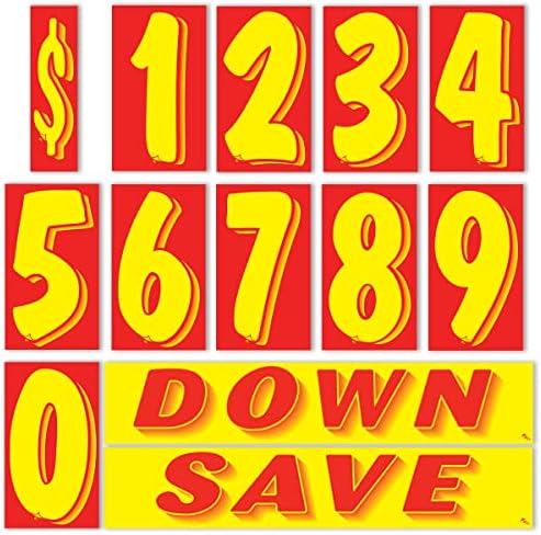 Versa-tags 7,5 Număr de vinil roșu/galben Decaluri 11 Dozen Set parbriz Prețuri și 1 pachet din fiecare din Down & Salvați