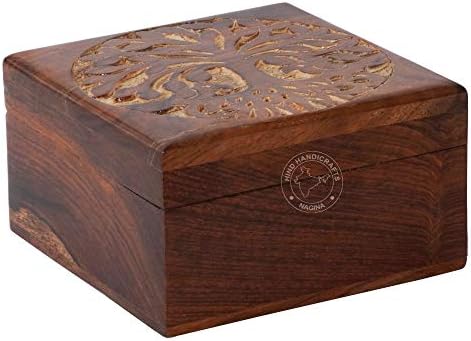 Arborele de urnă din lemn antic realizat manual din lemn Gravură cutia de bijuterii cu mână de mână pentru femei bijuterii | Accente de decor pentru casă | Cutii decorative | Depozitare și organizator