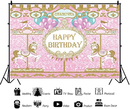 Eainb 5x3ft Roz carusel tema Happy Birthday Fundal Pentru Fata Baby Shower carusel fotografie fundal Fairground Party tort