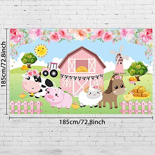Animale de fermă tema petrecere decoratiuni, flori roz florale hambar fundal Banner pentru iarbă copii Birthday Party Consumabile,