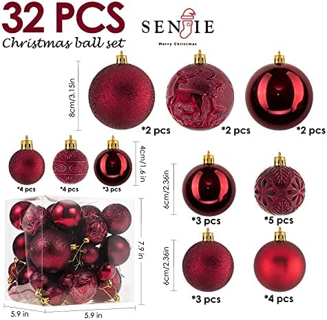 Ornamente de Crăciun pentru copaci de Crăciun, ornamente cu minge de Crăciun Burgundy Furgfroof Ball