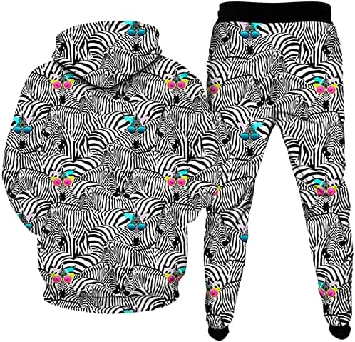 Uniesxe Suit Animal Zebra Track Track Track Product Hood SweatshirtJogger Long Pant 2pcs Set