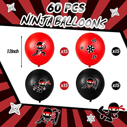 60 buc Ninja baloane pentru copii Ninja Birthday Party favoruri Ninja Party Decoratiuni Ninja tema partid consumabile, negru