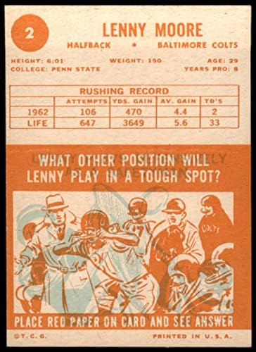 1963 Topps Football 2 Lenny Moore Excelent de Mickeys Cards
