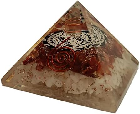 Sharvgun Orgonite Pyramid Red Carnelian & amp; agat piatră prețioasă Flower Of Life Orgone Pyramid protecție energetică negativă 65-70 MM, Etra piramidă mare cu 4 cristale pentru vindecare, echilibrare Chakra, cadou Reiki