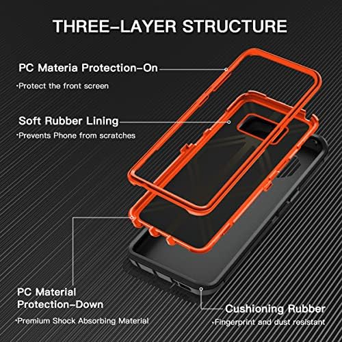 I-HONVA pentru Galaxy S8 Case Sockproof Dust Dust/Drop Proof 3-Layer Protecție completă a corpului [fără protector de ecran] Carcasă rezistentă rezistentă la Samsung Galaxy S8, Negru/Orange
