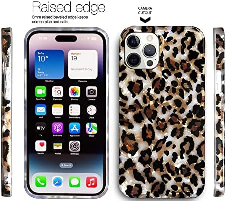 J.West Case Compatibil cu iPhone 14 Pro Max Carcasă, Luxury Sparkle translucid Clear Vintage Leopard Print Silicon Cover pentru