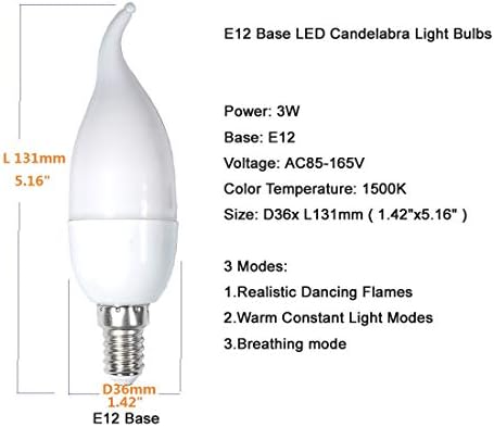 qlee LED Flame Bulb E12 Candelabre Flame becuri 3 Watt 3 Mod led candelabru bec flacără lumină lumânare albă caldă pentru Festival