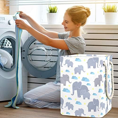 Coșuri de rufe impermeabile Deyya înalt Robust pliabil elefant alb Cute Print împiedică pentru copii adulți băieți adolescenți fete în dormitoare baie