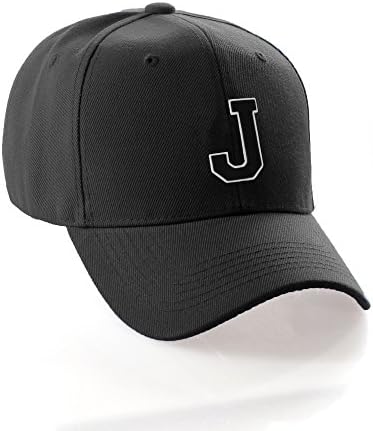 Pălărie de baseball clasică personalizată A la Z Litera de echipă inițială, Black Cap alb negru
