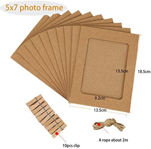 Cadre de imagine de hârtie Jahosin 5x7in, rame foto DIY Link creative Cardboard montat cu șir de in și clipuri, 3 culori