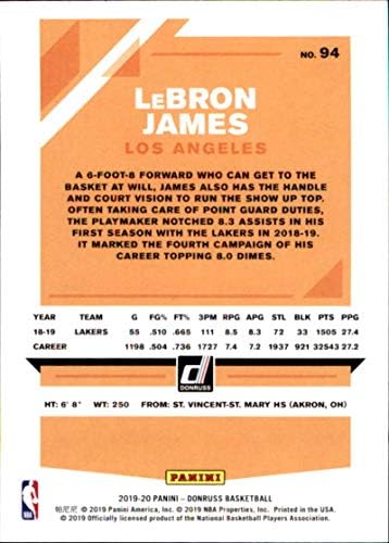 2019-20 Donruss #94 LeBron James NM-MT Los Angeles Lakers Baschet