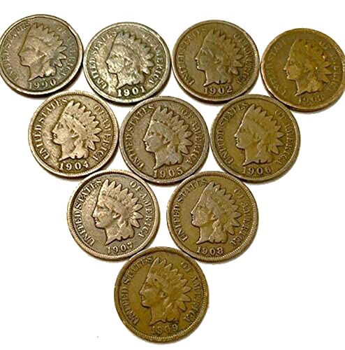 1900 1901 1902 1903 1904 1905 1906 1907 1908 1909 Decadă completă Decadă S.U.A. Cents Head Indian - 10 Monede Pennies Set Vânzător