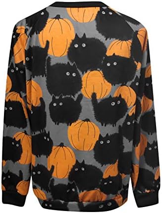 Xxbr Halloween Tricouri cu mânecă lungă pentru femei, amuzant dovleac negru pisică bat blaturi casual perspectivă ușoară