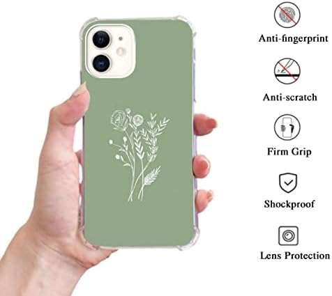 Carcasă de flori verzi oubiblert Sage compatibilă cu iPhone 12 și iPhone 12 Pro, Minimalist Artsy estetic carcasă botanică