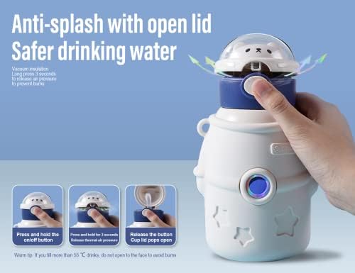 Termos cu sticlă de apă Litex pentru copii pentru vârste 3-15 - 17 oz BPA fără paie - Termos de vid reutilizabil drăguț - curea