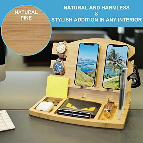 Tava de stație de andocare a telefonului din bambus Două telefon sau tabletă mobilă, tablă de brânză de bambus, organizator