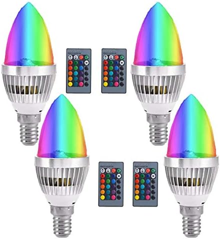 Lxcom Lighting 3W RGB E12 Candelabre LED bec de schimbare a culorii lampă de lumină de lumânare bec de la distanță 16 culori