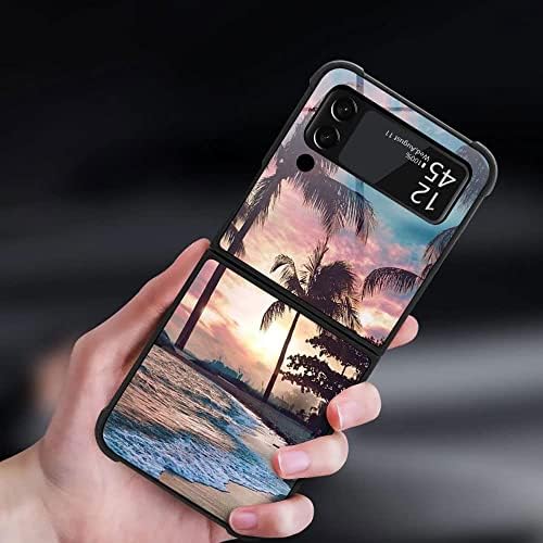DJSOK compatibil cu Samsung Galaxy Z Flip 3 5g caz, Beach Palms Apus de soare pentru fete bărbați picătură de protecție model
