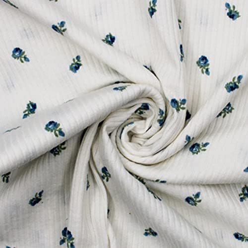 Off alb cu albastru ditsy model Floral imprimate 4x2 coaste Tricot Poli spandex tesatura de curte