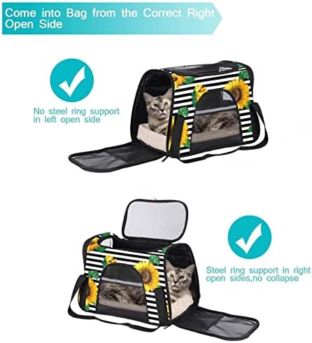 Sunflower Stripe Travel Pet Carrier cu pat lavabil, fereastră din plasă și curea de umăr pentru pisici, pisicuțe și câini