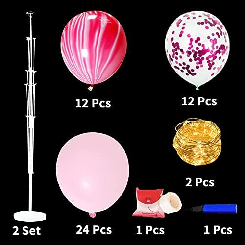 Yiihmei 2 seturi balon Stand Kit pentru podea cu șir lumina balon titular Centerpieces - Cadouri de Partid roz potrivite pentru