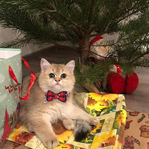 2 Pack Crăciun pisica guler Breakaway cu drăguț papion și clopot Crăciun fulgi de zăpadă Verde Roșu Grid animale decoratiuni