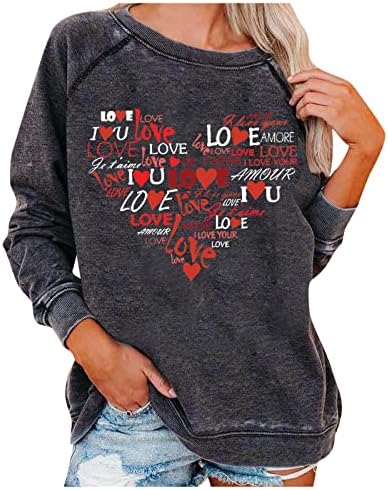 Femei drăguți iubire de inimă TOPS GRAFIC GRAFICĂ LUNGĂ Happy Valentine's Day Tricou Pullover Tops Bluză