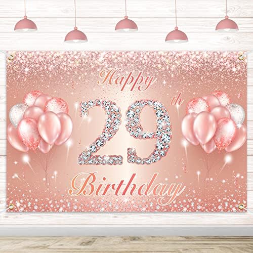 Happy 29th Birthday Banner fundal - 29 Birthday Party Decoratiuni consumabile pentru femei sau bărbați-Rose Gold 4 x 6ft