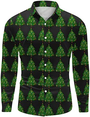 Dsodan Christmas Casual Casual Casual Cămăși pentru bărbați cu mânecă lungă guler gât noutate topuri amuzante cămașă de designer