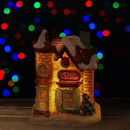 Toyandona Miniatură de Crăciun Village 2pcs de Crăciun Ornament de casă, Casă de rășină luminată Figurine de Crăciun Satul