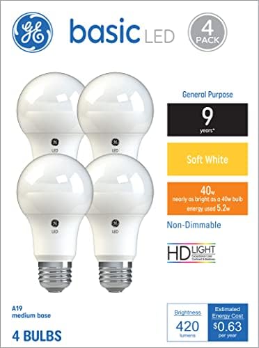 GE Lighting Becuri LED de bază, 40 Watt Eqv, alb moale, becuri Standard A19