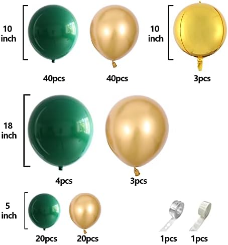 DNBOD verde și aur balon Garland Kit, 132pcs balon verde închis, balon metalic de aur și aur 4D folie Mylar balon pentru Adult