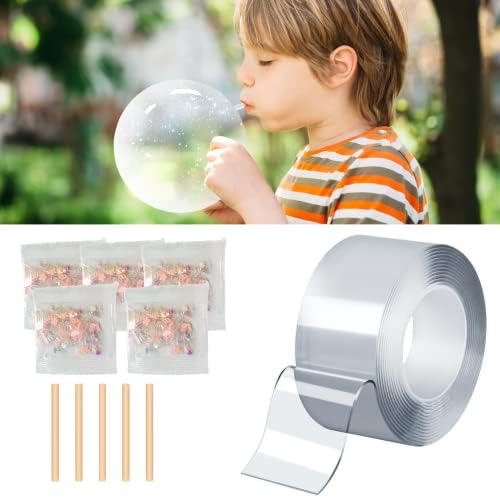 Nano Tape Bubble, bandă dublă față, Magic Plastic Bubble, Nano Tape Bubble cu 5buc paie, Petrecere Cadou jucărie Craft pentru
