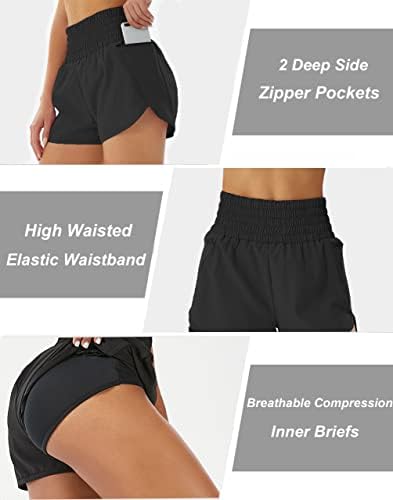 SILKWORLD Athletic Shorts pentru femei Buzunare cu fermoar Dupe pantaloni scurți de transpirație pentru alergare, antrenament,