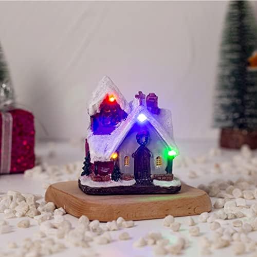 Gadpiparty Lantern Decor Crăciun zăpadă sat case Xmas Holiday luminate Casa figurina Lumina sus Crăciun casa sat pentru masă