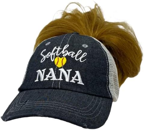 Cocomo Soul Womens Softball Nana Hat | Softball Nana Cap | Softball Nana Messy Bun Top Ponytail Hat | Softball Nana 315 gri